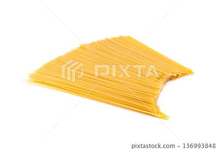 Raw spaghetti isolated, dry spagetti, long wheat noodles, uncooked italian macaroni bundle 136993848