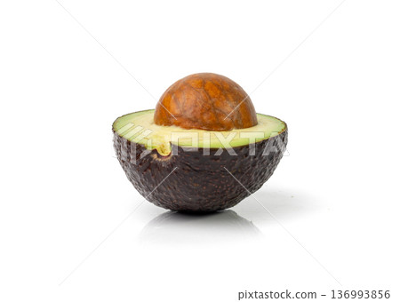Hass Avocado Half Isolated, Whole Sharwil Set, Brown Avocados Cut, Fresh Alligator Pear, Persea Americana 136993856