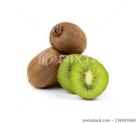 Kiwi fruit isolated. Green kiwifruit slice, kivi cut Kiwi fruit isolated. Green kiwifruit slice, kivi cut 136993860