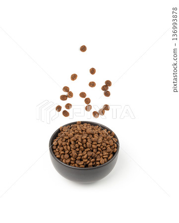 Dry pet food, dog kibble pile, puppy pellets, small canine protein croquette meal, animal food Dry pet food, dog kibble pile, puppy pellets, small canine protein croquette meal, animal food 136993878