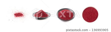 Sumac Powder Isolated, Red Sumach Ground Seasoning, Dry Sumak, Crushed Typhina Seeds Sumac Powder Isolated, Red Sumach Ground Seasoning, Dry Sumak, Crushed Typhina Seeds 136993905