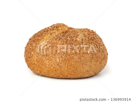 Brown rye bun isolated, round bread Brown rye bun isolated, round bread 136993914