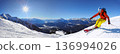 Panorama with Skier on the ski slope in Seefeld, Tyrol, Austria 136994026
