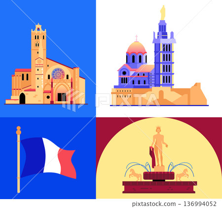 French landmarks - set of flat design style objects French landmarks - set of flat design style objects 136994052