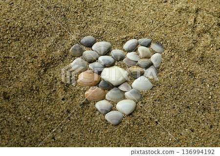 Seashell heart on sand Seashell heart on sand 136994192