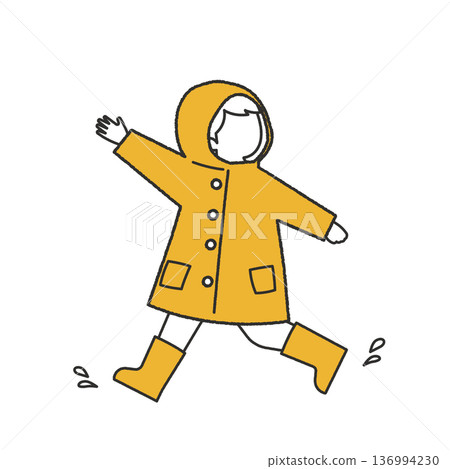 一個穿著雨衣的孩子在跳繩 136994230