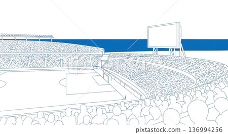 Soccer stadium seats and sea view line drawing illustration material 136994256