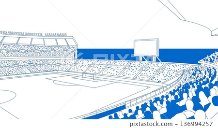 Soccer stadium seats and sea view blue illustration material 136994257