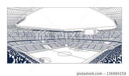 足球場座無虛席，俯瞰視角，線條畫插圖 136994259