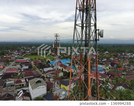signal transmitter tower during the day signal transmitter tower during the day 136994288