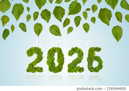 Green leaves in the shape of numbers 2026 on a blue background. New Year 2026 save it earth environment and our planet. Earth day 2026 concept and green recycling. World Environment Day Green leaves in the shape of numbers 2026 on a blue background. New Year 2026 save it earth environment and our planet. Earth day 2026 concept and green recycling. World Environment Day 136994600