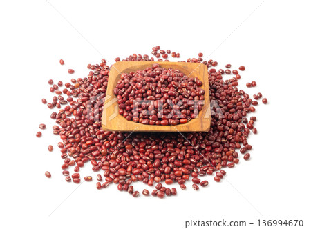 Red adzuki beans isolated, raw azuki bean pile, Vigna angularis legume seeds, dry red mung bean 136994670