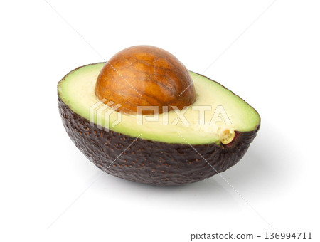 Hass Avocado Half Isolated, Whole Sharwil Set, Brown Avocados Cut, Fresh Alligator Pear, Persea Americana Hass Avocado Half Isolated, Whole Sharwil Set, Brown Avocados Cut, Fresh Alligator Pear, Persea Americana 136994711