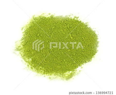 Matcha powder isolated, green tea pile 136994721