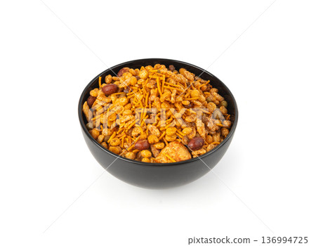 Navrattan namkeen mixture. Indian nimko snack, spicy and sweet farsaan Navrattan namkeen mixture. Indian nimko snack, spicy and sweet farsaan 136994725