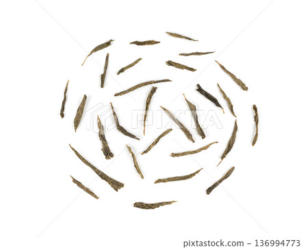 Green tea leaves macro textured background 136994773