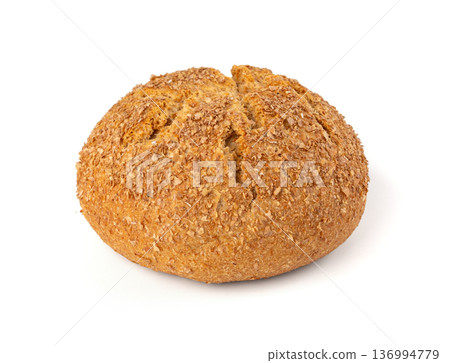 Brown rye bun isolated, round bread Brown rye bun isolated, round bread 136994779