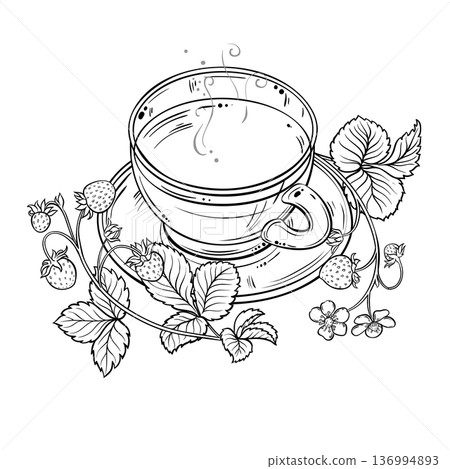 Cup of Strawberry Tea Outline Illustration. Cup of Strawberry Tea Outline Illustration. 136994893