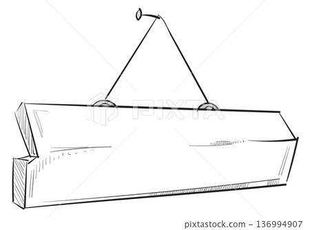 Hanging signboard sketch. Hand drawn retro sign Hanging signboard sketch. Hand drawn retro sign 136994907