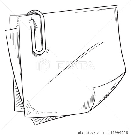 Memo template. Hand drawn paper note with paper clip 136994938