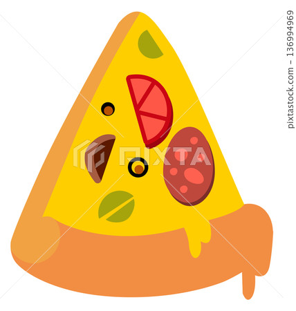 Pizza cartoon icon. Tasty slice with melted cheese 136994969