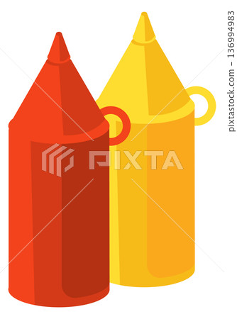 Ketchup and mustard cartoon icon. Condiment plastic bottles Ketchup and mustard cartoon icon. Condiment plastic bottles 136994983