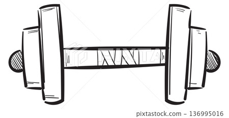Barbell doodle. Hand drawn fitness exercise icon 136995016