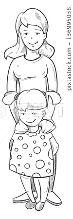 Mother and daughter doodle portrait. Happy family drawing 136995038