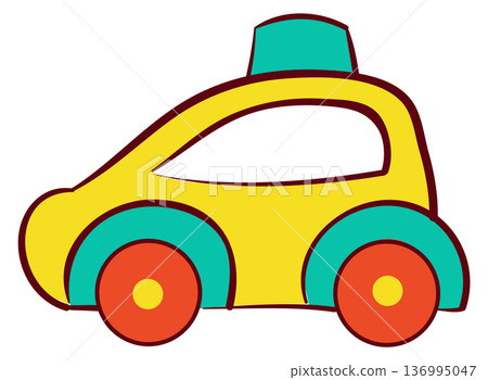 Plastic car icon. Color transport toy doodle Plastic car icon. Color transport toy doodle 136995047