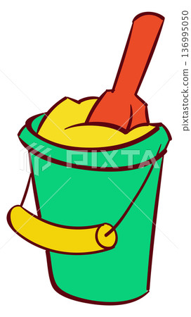 Plastic toy bucket with sandbox tools color icon 136995050