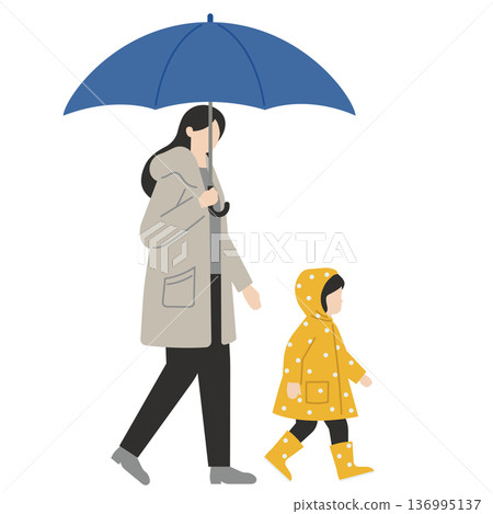 下雨天,父母和孩子並肩而行。 下雨天,父母和孩子並肩而行。 136995137