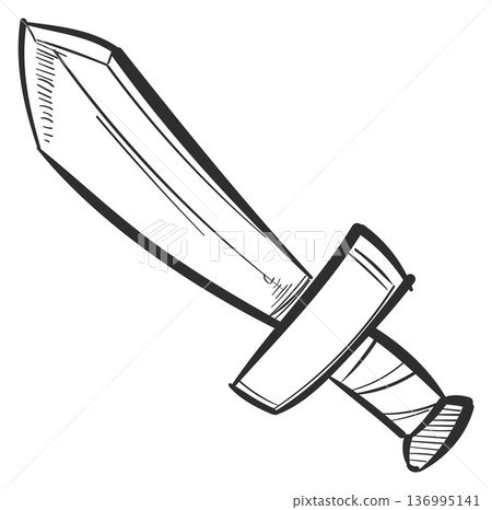 Toy sword. Knight weapon. Hand drawn fight icon 136995141
