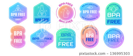 Bpa free guarantee badge logo, no bisphenol a and phthalates stamps Bpa free guarantee badge logo, no bisphenol a and phthalates stamps 136995303