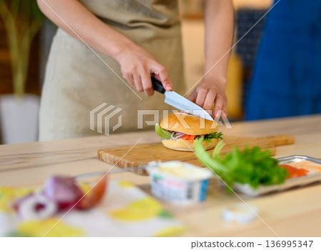 Hamburger making Hamburger making 136995347