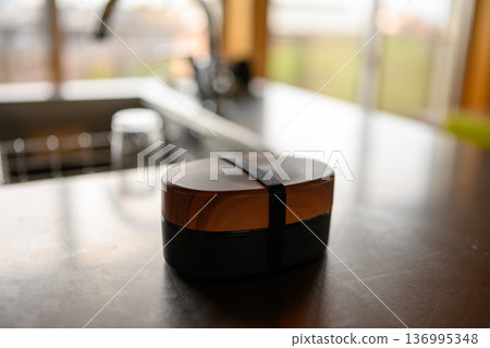 Wooden lunch boxes, kitchen counters Wooden lunch boxes, kitchen counters 136995348