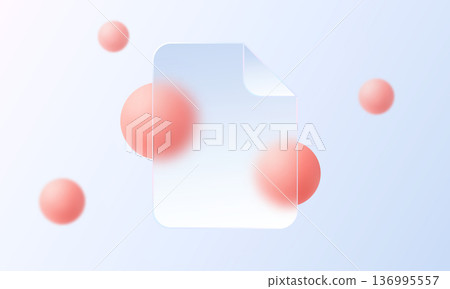 Glass document icon with coral gradient spheres on pastel background Glass document icon with coral gradient spheres on pastel background 136995557