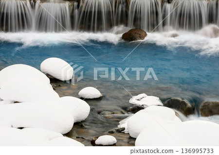 A small waterfall on the Biei River A small waterfall on the Biei River 136995733