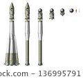 Vector hi-detailed space rocket with first spaceship 136995791