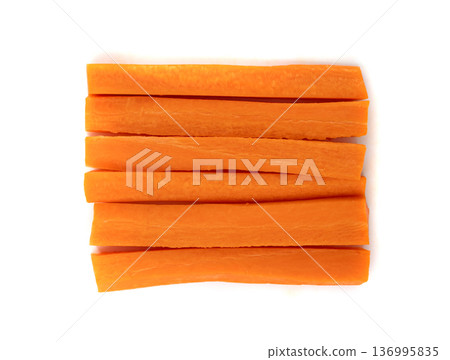 Carrot sticks, long pieces of fresh vegetables ready to eat Carrot sticks, long pieces of fresh vegetables ready to eat 136995835