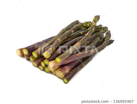 Purple Asparagus Isolated, Raw Garden Vegetables Bunch, Fresh Edible Sprouts of Red Asparagus Officinalis Purple Asparagus Isolated, Raw Garden Vegetables Bunch, Fresh Edible Sprouts of Red Asparagus Officinalis 136995907