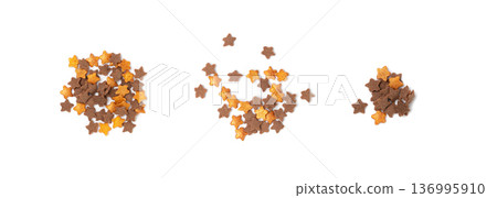 Cookie Stars Sprinkle Isolated, Sugar Star Pile, Candy Flakes, Sweet Brown Sprinkles Decoration Cookie Stars Sprinkle Isolated, Sugar Star Pile, Candy Flakes, Sweet Brown Sprinkles Decoration 136995910