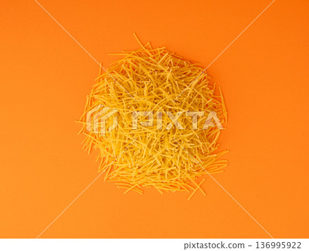 Raw vermicelli, gold soup pasta, small homemade noodles, thin Italy macaroni 136995922