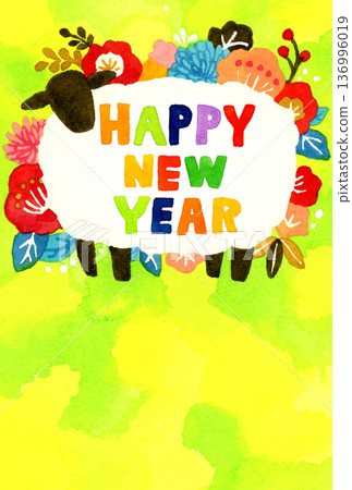 Stylish New Year's card material for 2027 (Reiwa 9) (hand-drawn watercolor illustration) Stylish New Year's card material for 2027 (Reiwa 9) (hand-drawn watercolor illustration) 136996019