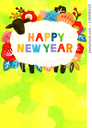 Stylish New Year's card material for 2027 (Reiwa 9) (hand-drawn watercolor illustration) Stylish New Year's card material for 2027 (Reiwa 9) (hand-drawn watercolor illustration) 136996020