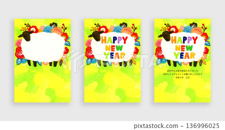 Stylish New Year's card material for 2027 (Reiwa 9) (hand-drawn watercolor illustration) Stylish New Year's card material for 2027 (Reiwa 9) (hand-drawn watercolor illustration) 136996025