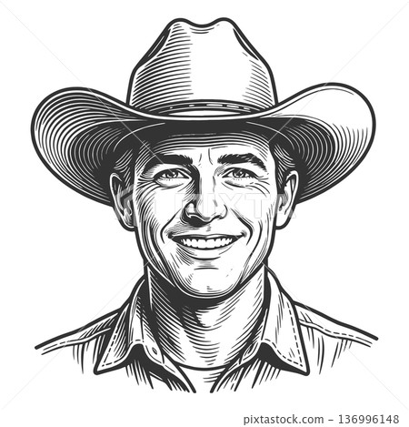 Winking cowboy engraving raster illustration Winking cowboy engraving raster illustration 136996148