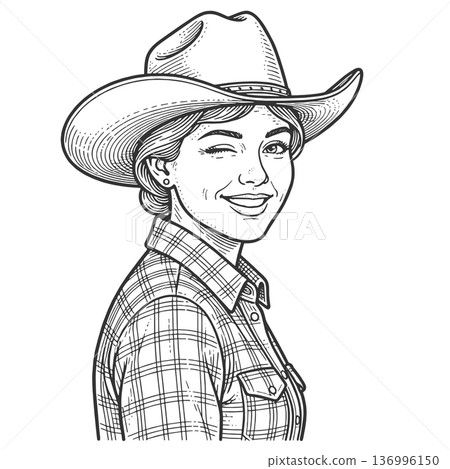 Smiling Cowgirl in Western Hat raster illustration Smiling Cowgirl in Western Hat raster illustration 136996150