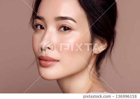 A portrait of a beautiful woman in profile. Visuals showcasing the beauty of cosmetic surgery and facial lines. 136996158