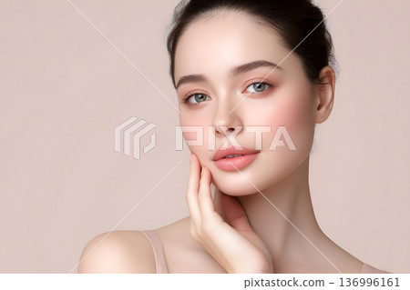 一位美麗女性的側臉肖像。展現整容手術和臉部線條之美的視覺效果。 136996161