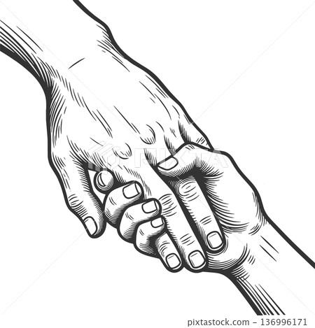Parent and Child Holding Hands Closeup raster 136996171